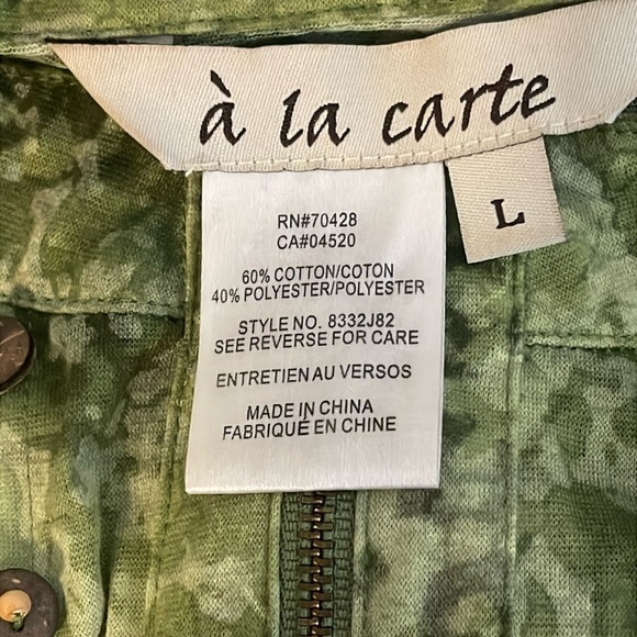 A la carte Long Sleeve Zipper Blouse Green Size L - Picture 3 of 5